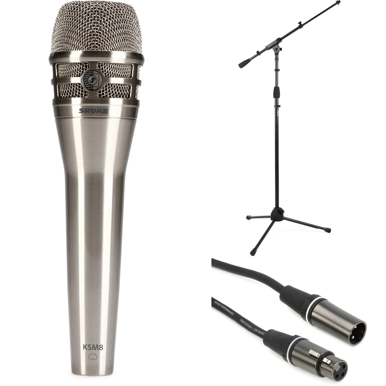 Портативный микрофон Shure KSM8N с подставкой и кабелем - Никель
