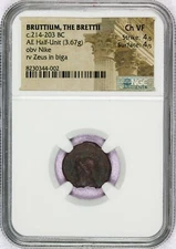 Bruttium The Brettii AE Half Unit 214-203 BC NGC Ancients Choice VF