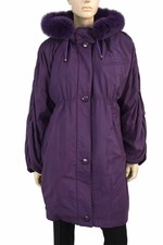 Revillon Purple Nylon Hooded Coat Jacket With Detachable Fur Lining L