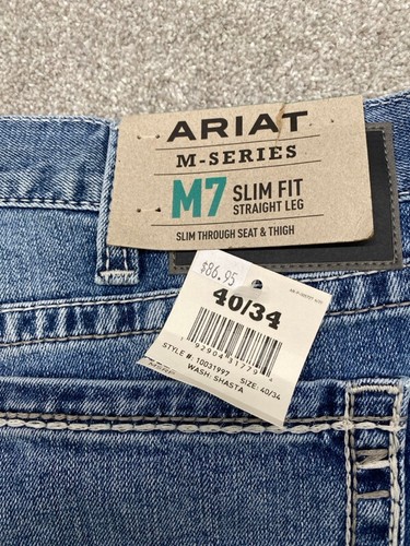 NWT Ariat M7 Mens 40x34 Slim Fit Straight Leg Denim Jeans Whiskers New 5915 - Picture 13 of 15