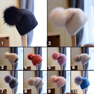 Winter Women  Cap Warm Pompom Ball Knitted Hat Cashmere Cuffed Blend New