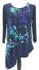 Easywear-by-Chico-039-s-size-0-Blue-Floral-3-4-Sleeve-Asymmetrical-Tunic-Top-Blouse