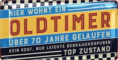 LANOLU Blechschild SCHILD 70 JAHRE OLDTIMER Geburtstag Geschenk Metallschild 17x34 cm