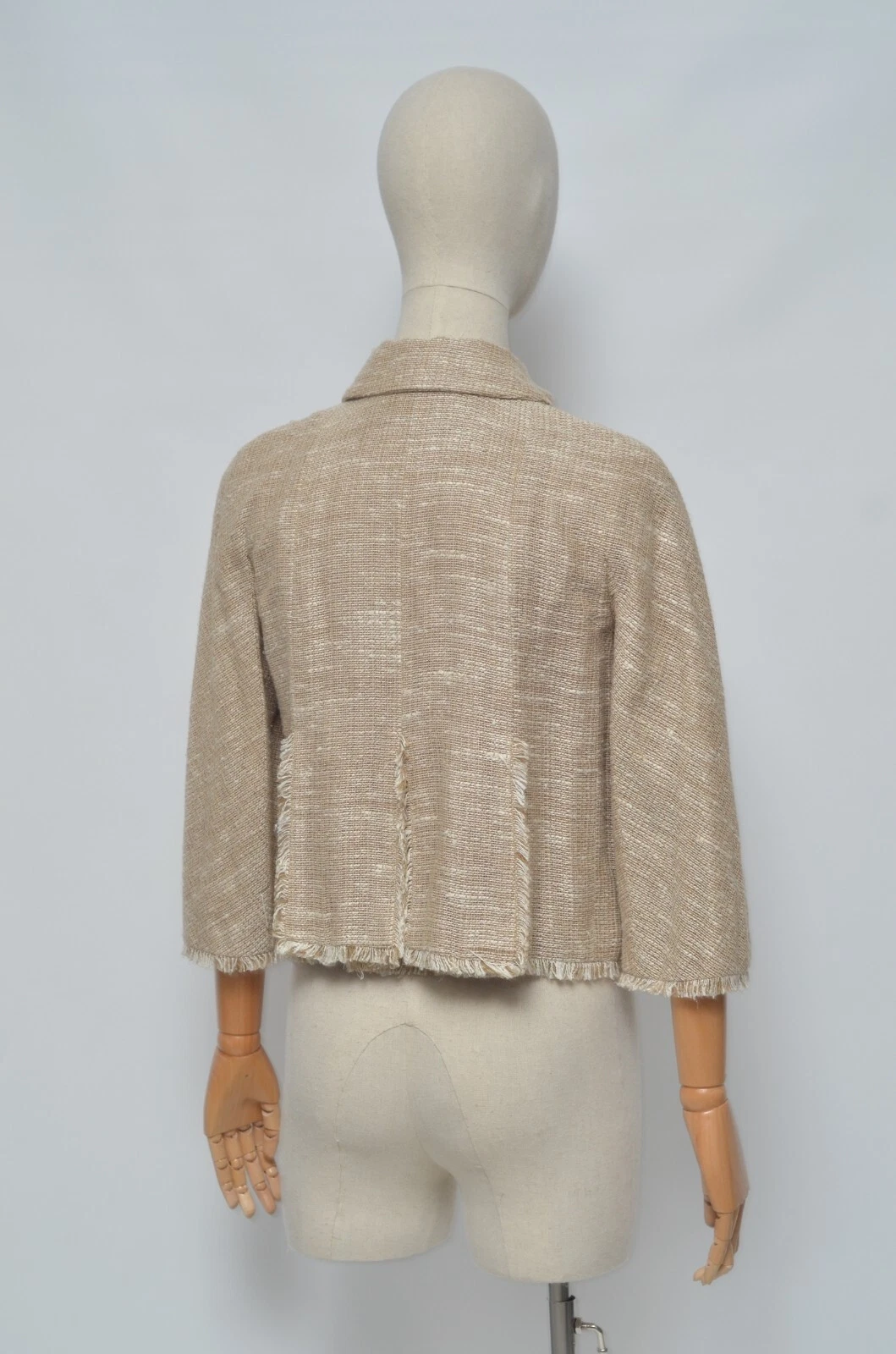 Giacca blazer CHANEL di lusso donna beige lino seta tweed taglia 36 made in France