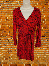 NEXT UK 10 RED LEOPARD PRINT LONG SLEEVE V NECK  DRAWSTRING WAIST SHIRT DRESS