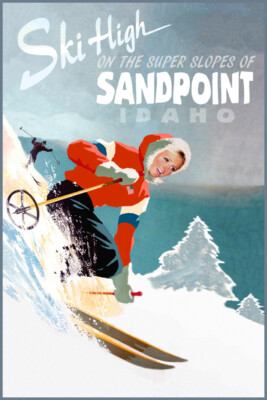 Sandpoint Idaho Snow Ski Selkirk Winter Sports Travel Poster Paris Art Print 329