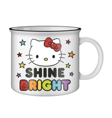 Hello Kitty Shine Bright Glitter Rainbow Coffee Mug Cup NEW