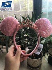 Pink Sequin Minnie Mouse Headband Tiara Princess Crown Disney Parks Ears