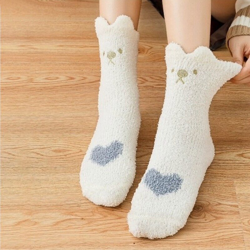 5 Pairs Women Winter Soft Cat Paw Socks Fluffy Warm Cosy Bed Floor