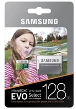 SAMSUNG 128GB 100MB/s MicroSDXC EVO Select Memory Card with Full-Size Adapter