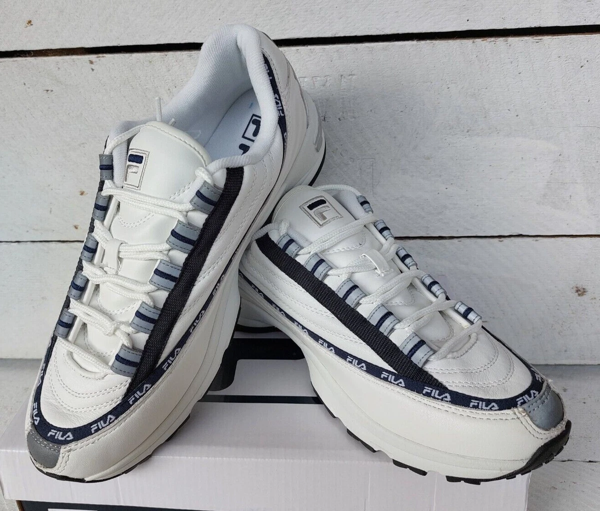 Men s Fila DSTR97 L White Lace Up Trainers eBay