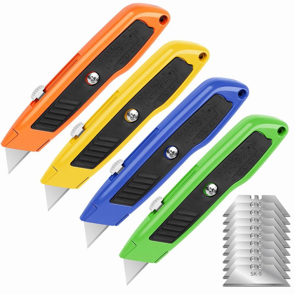 4Pc Utility Knife Set Lock Back Aluminum Retractable Box Cutter Extra 10 Blades