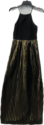 Aidan Mattox Sleeveless Strap Dress Womens Size 0 Black Gold Striped Lined