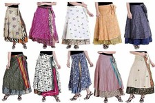 indian Vintage Silk Sari magic Wrap Around Frill Skirt Wholesale Lot 5 PC