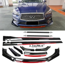 Front Bumper Lip Chin Spoiler Splitter Body Kit Glossy Black + Red For Infiniti