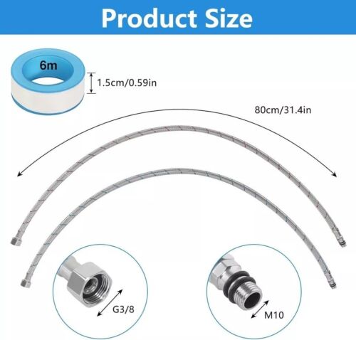 2 Stück Anschlussschlauch Armatur G3/8 X M10 Wasserhahn Schlauch Verlängerung 80 - Bild 4 von 8