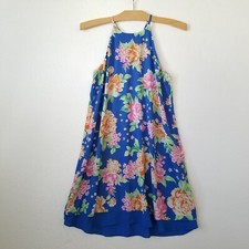 Pink Rose Womens S Floral Dress High Neck A-line Sleeveless Blue