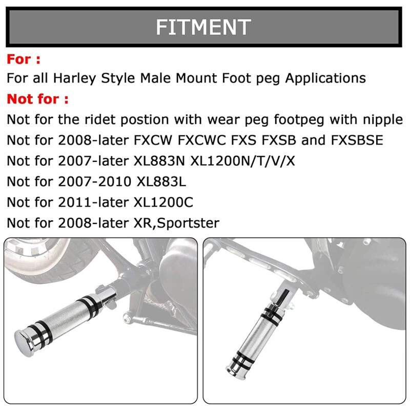 Clavijas moleteadas de montaje macho cromadas para Harley Touring Dyna Softail Sportster EE. UU. Foto 3 de 4