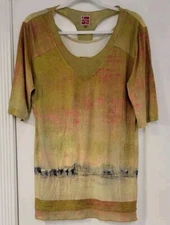AVENTURES DES TOILES PostImpressionism Art Designer Short Sleeve Tunic Top Sz XL