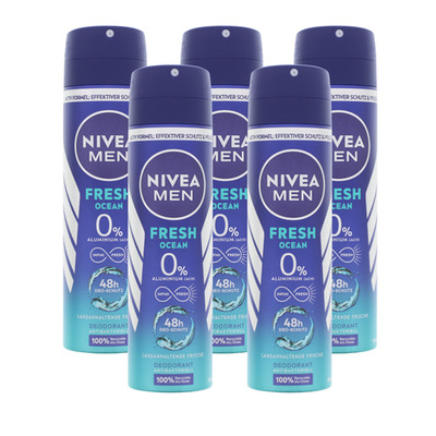 5 x NIVEA MEN Fresh Ocean Deo Spray je 150ml 0%  48h Schutz Deodorant