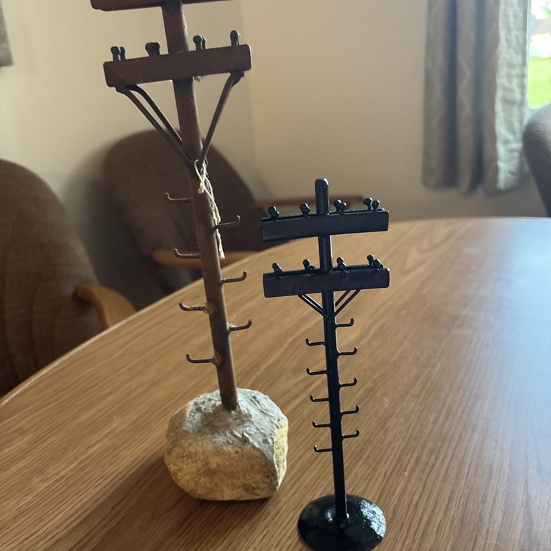 2 Sculpture Art Metal Wire Handmade Miniature Telephone Pole Display