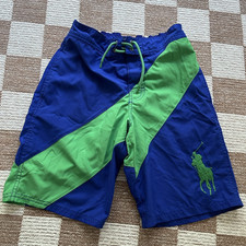Polo Ralph Lauren Shorts Youth Medium Boys 10-12 Swim Trunks Blue Green Big Pony