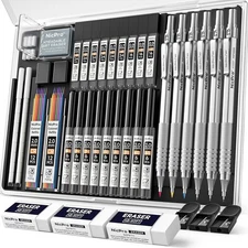 Nicpro 35PCS Silver Metal Mechanical Pencils Set 1 Count (Pack of 6), 