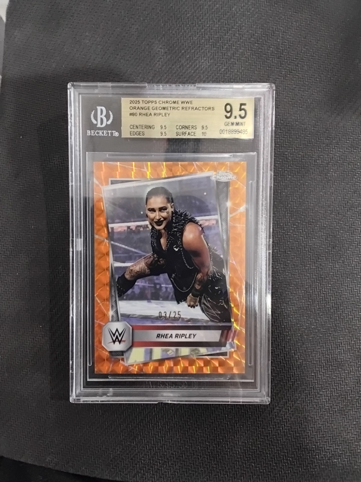 BGS 9.5 2025 Topps Chrome WWE - Rhea Ripley #80 Orange Geometric Refractor /25