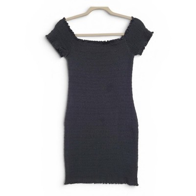 Gap Off Shoulder Smocked Mini Dress Size S Tall Black Bodycon Dark Romantic Chic