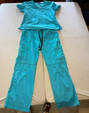 Dickies Blue Solid Medical Scrub Set Top  Pants Unisex L 857455 Cotton Blend