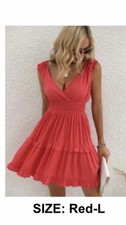 NWOT Beautiful Red dress Large Deep V-Neck Romantic Flutter Feminine Slimming