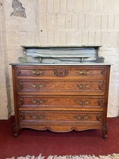 QUALITY ANTIQUE FRENCH CARVED OAK MARBLE TOP COMMODE/WASHSTAND CIRCA 1890