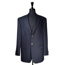 Stafford Mens 40R Navy Blue Hopsack Wool Blend Sport Coat Blazer Jacket