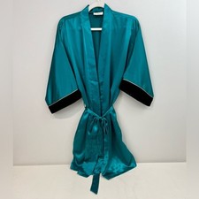 Vintage Inner Most Turquoise Satin Kimono Robe