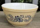 Vintage Pyrex Homestead 401 Mixing Bowl 1.5 Pint Tan Speckled Blue Floral