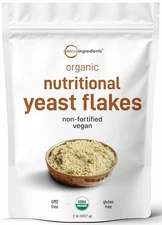 Organic Non-Fortified Nutritional Yeast Flakes, 2 Pounds (32oz) | Rich in... 
