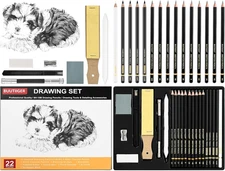 22 Piece Drawing & Sketching Set Pro Artist Pencil Kit - Graphite Pencils (6H-10