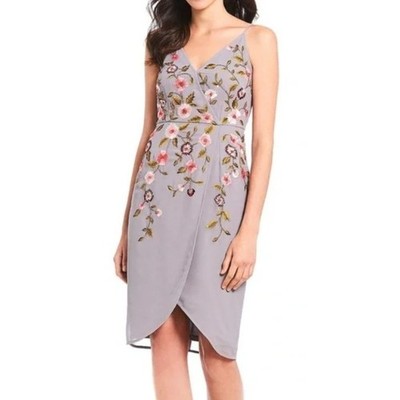 Gianni Bini Tulip Hem Mini Dress 4 Gray Sleeveless Beads Cocktail Party Formal