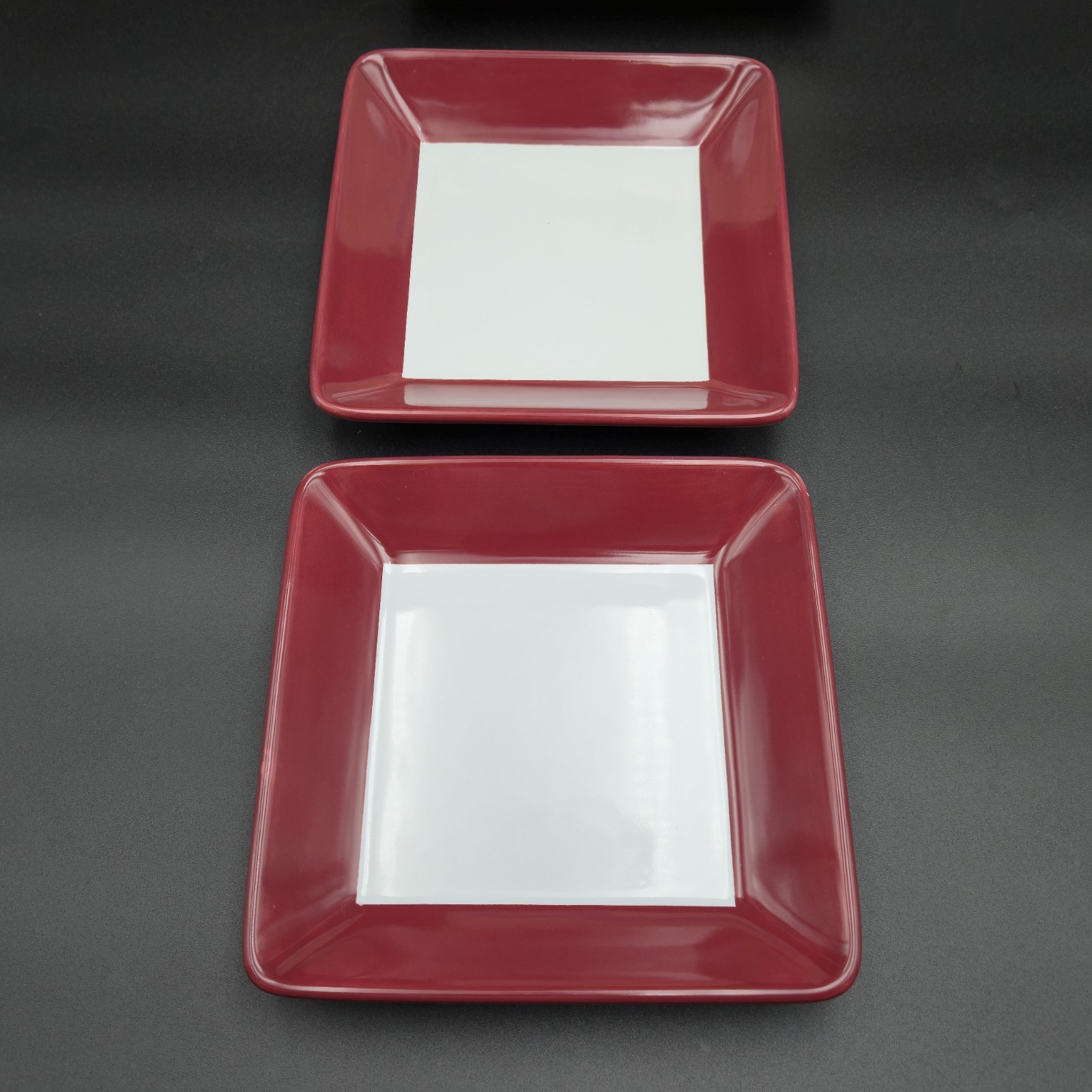 Set of 2 Pampered Chef Simple Additions 7" Cranberry & White Square Plates