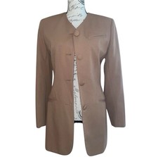 Tan Neutral Long Sleeve Blazer Size 4   No Collar Chic Tailored Jacket