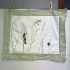 Pottery Barn Kids Small Pillow Sham Embroidered Insects Green Trim 100 Cotton