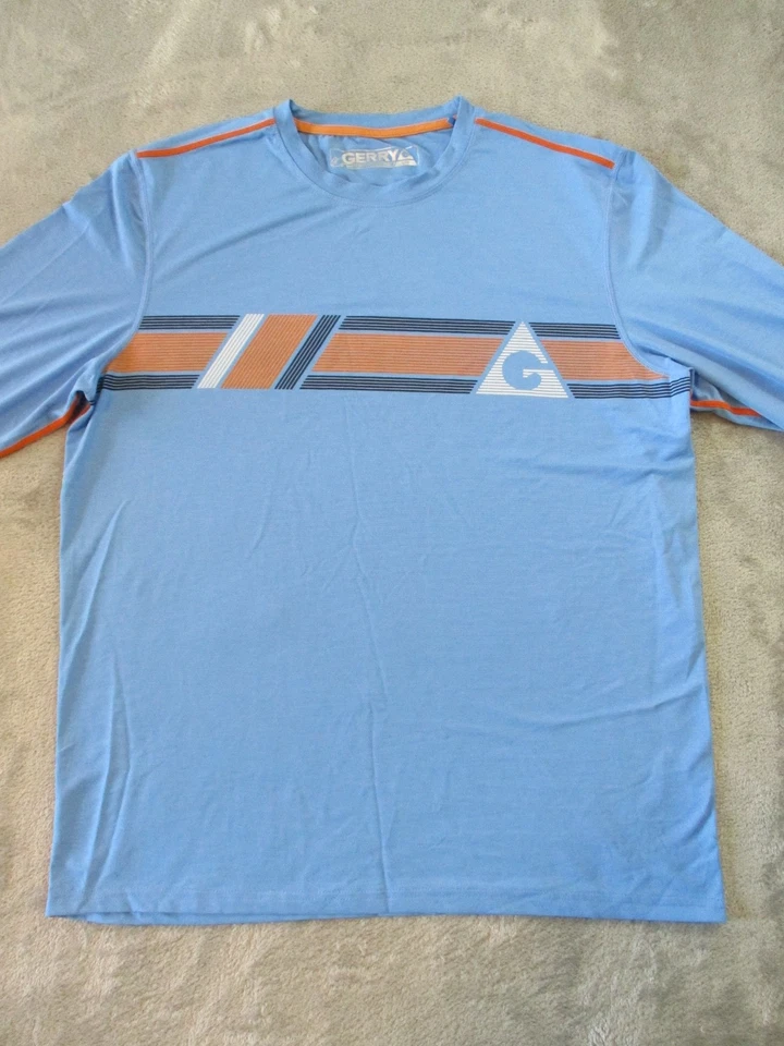 Gerry Shirt Mens Large Blue Orange Striped Performance Long Sleeve Sun Tee Golf - Image 2 of 4