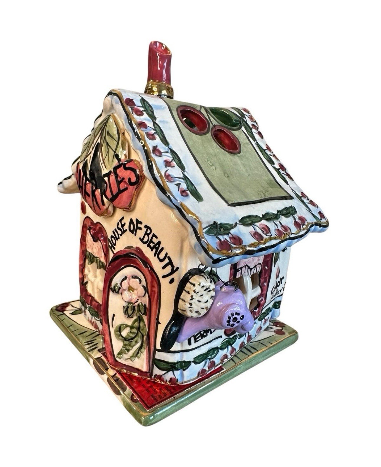 Blue Sky Clayworks Heather Goldminc CHERRIES HOUSE OF BEAUTY Salon Tea Light COA