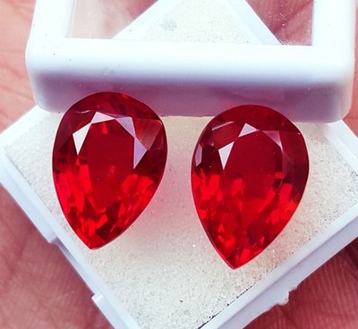 Natural Red Ruby Certified Pair Loose Gemstone 18+ Ct Pear Cut With Free Gift