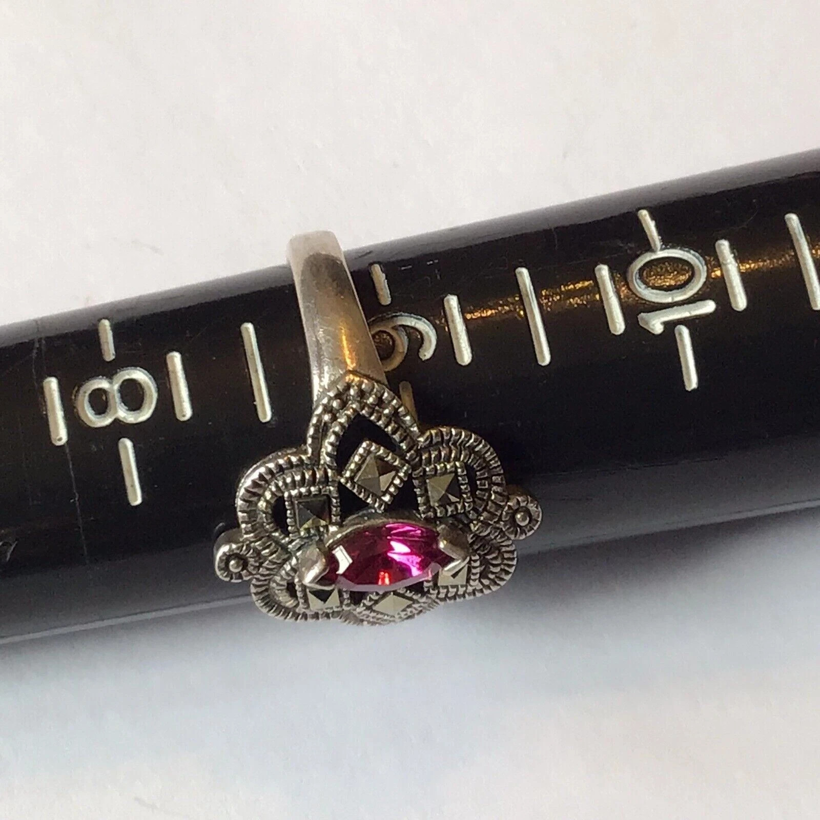 BEAUTIFUL STERLING SILVER RUBY & MARCASITE RING S… - image 3