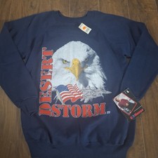 Vintage 1990 Hanes Desert Storm Sweatshirt Mens Large - NWT Bald Eagle US Flag