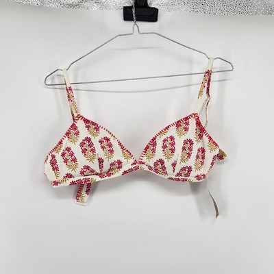 J.Crew Medium White Berry Block Print French Bikini Top NWT