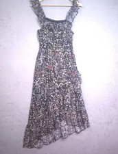 Aqua Dress Black XS Romantic Dark Fairy Cottagecore Floral Asymmetric Ruffle