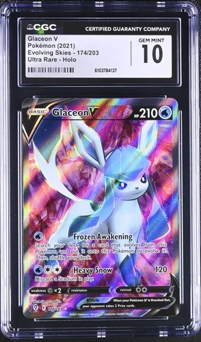Pokemon TCG English Glaceon V Ultra Rare Evolving Skies 174/203 Gem Mint CGC 10