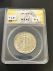 1942 D WALKING LIBERTY HALF DOLLAR ANACS MS-63 - UNCIRCULATED - CERTIFIED - 50C